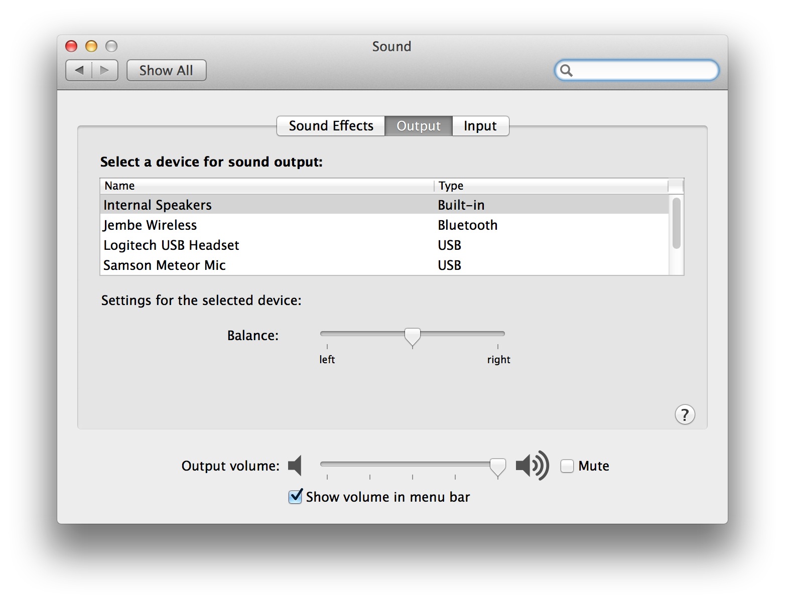 Sound in System Preferences